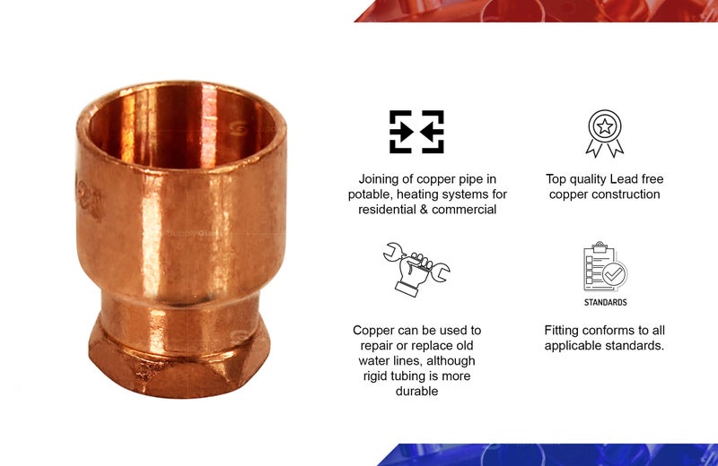 SUPPLYGIANT Supply Giant DDGA0120-5 Female Adapter Reducing Fitting Sweat x FIP Connections, 1/2 X 1/4, Copper - Image 2